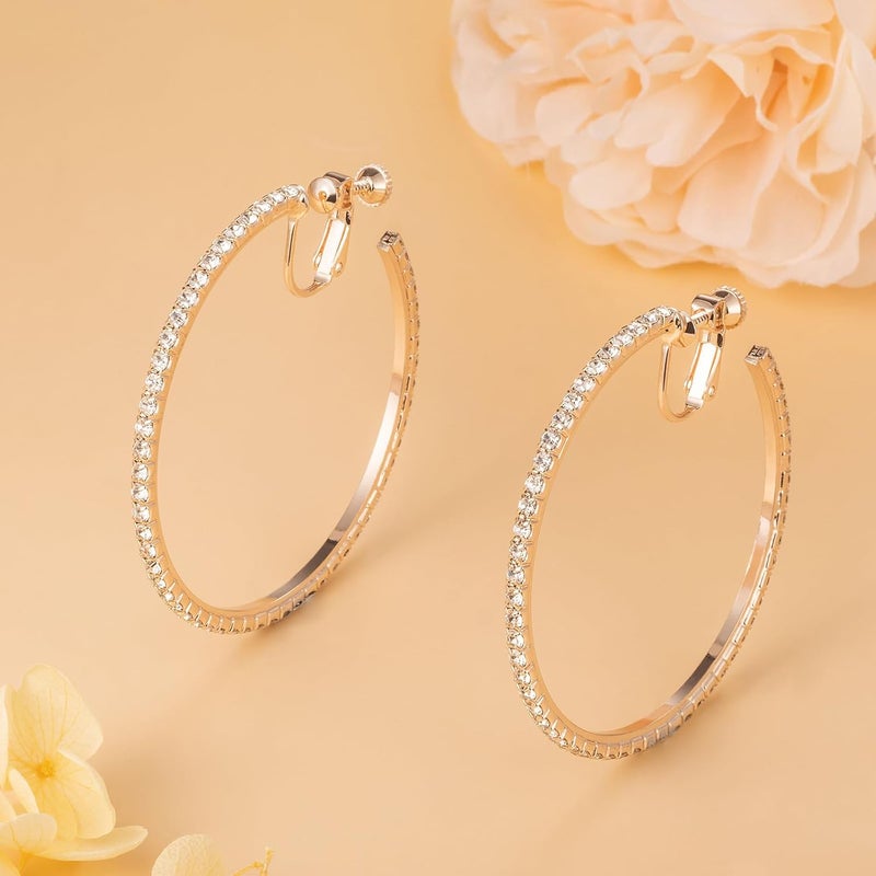 LAXPICOL Fashion Sparkly Austrian Circle Hoop Earrings Clip On Earrings For Women No Piercing Earrrings - Image 3